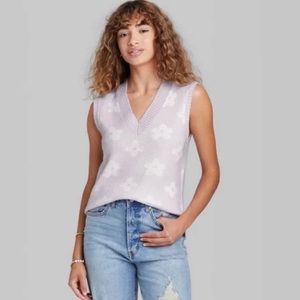 Wild Fable Women’s V-Neck Printed Purple Sweater Vest with Flowers Size XL
